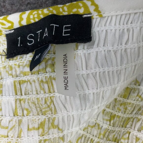 1. State White and Yellow Paisley Puff Sleeve Smocked Mini Dress - Picture 4 of 5